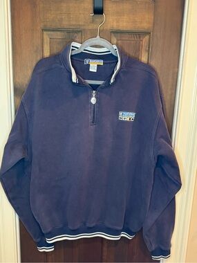 Royal Caribbean Vintage Navy Quarter Zip Sweatshirt Nautical Flag Logo Size L XL